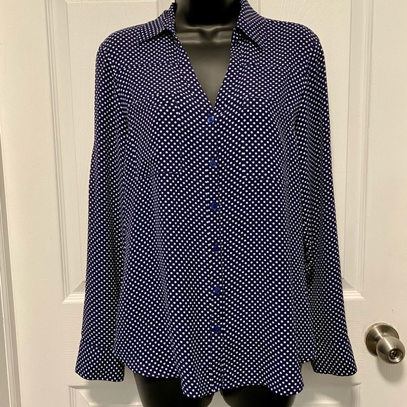 Express Tops - Long Sleeve Polka Dot Dress Shirt
